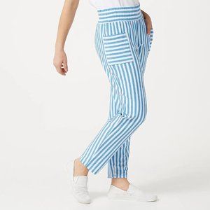 AnyBody Textured Jersey Tapered Pant w/ Side Pockets - Blue/White